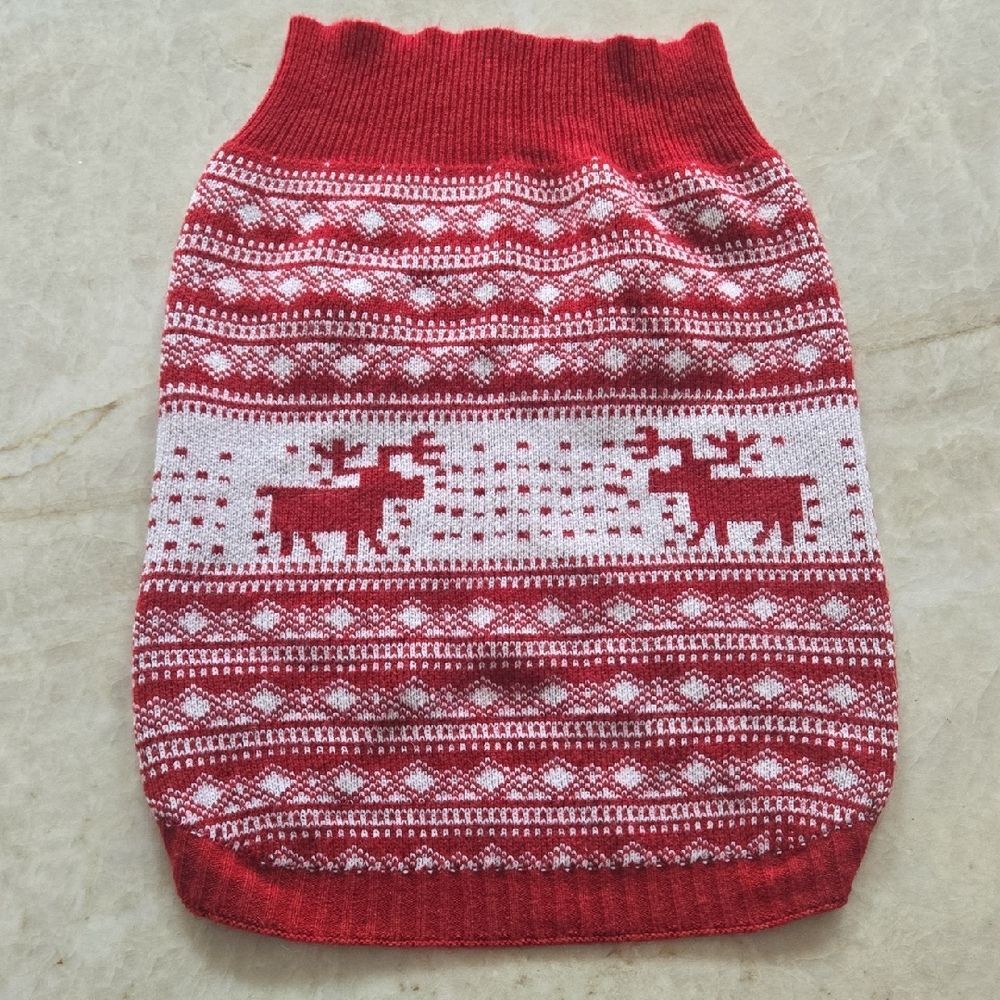Red & White Reindeer Fair Isles Large Dog Sweater